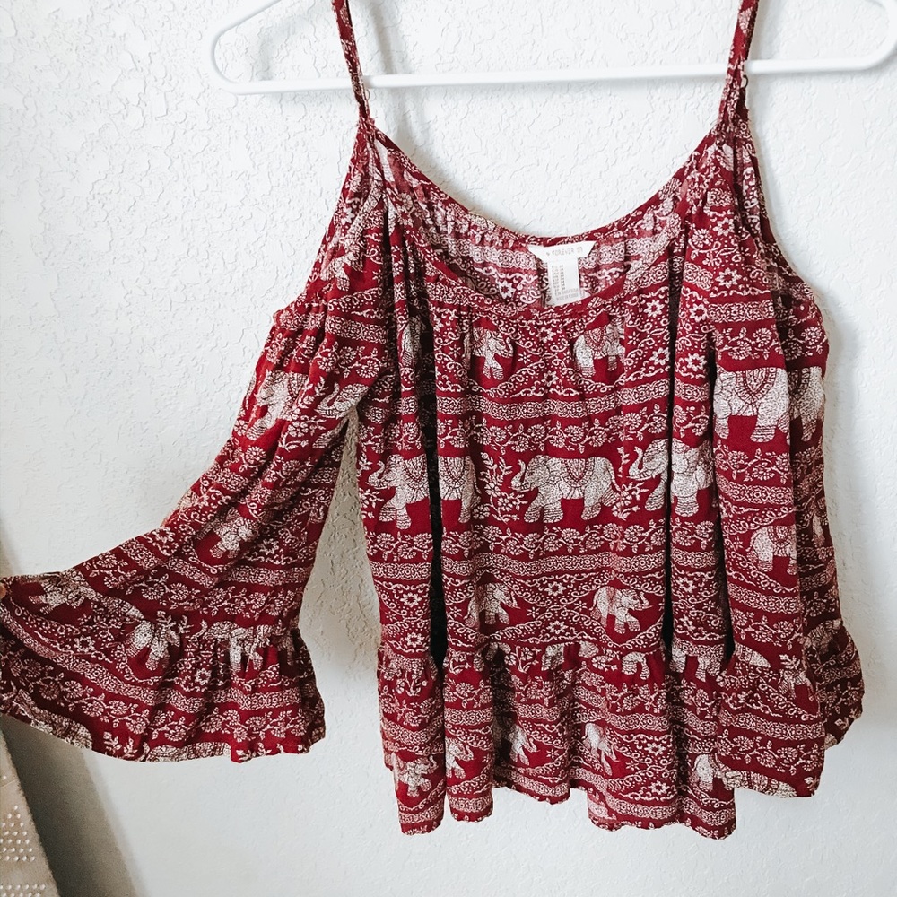 Elephant Print Cold Shoulder Top